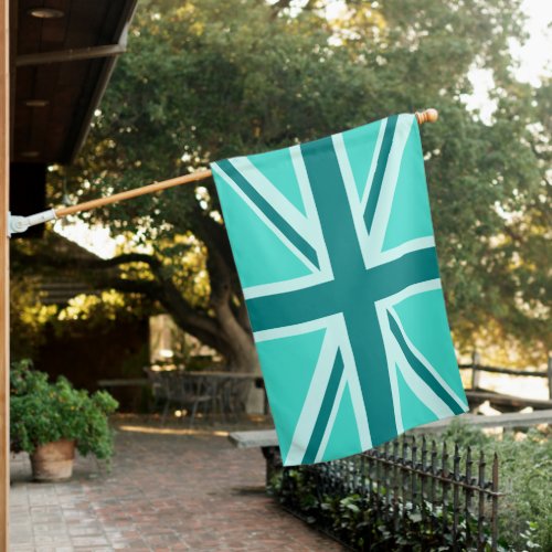 Teal Aqua and Turquoise Union Jack House Flag