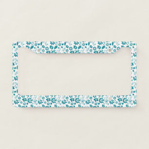 Teal Aqua Beachy Tropical Flower License Plate Frame