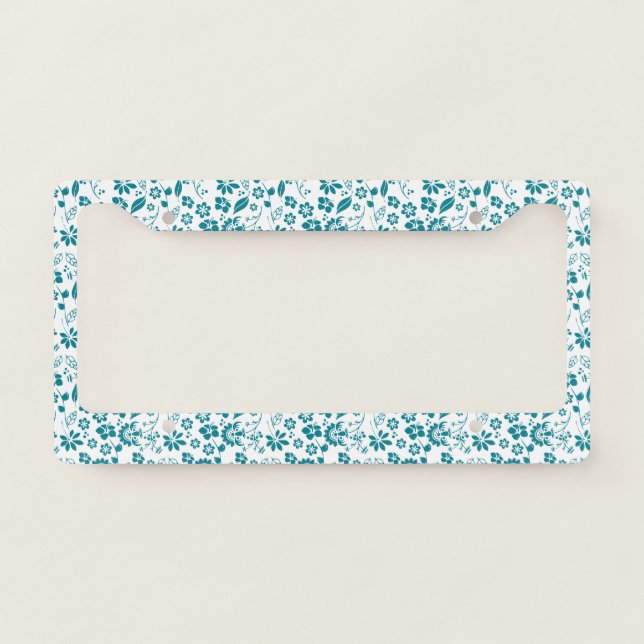 Teal Aqua Beachy Tropical Flower License Plate Frame (Front)
