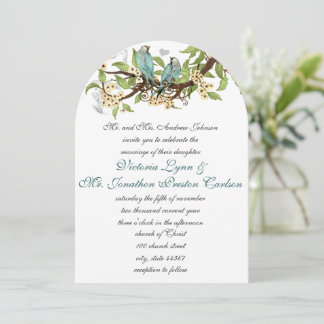 Teal Aqua Blue and Yellow Bird Wedding Invitation