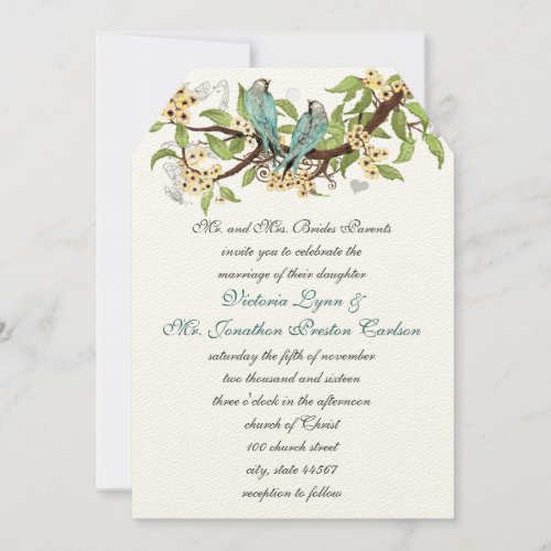 Teal Aqua Blue Bird Wedding Invites