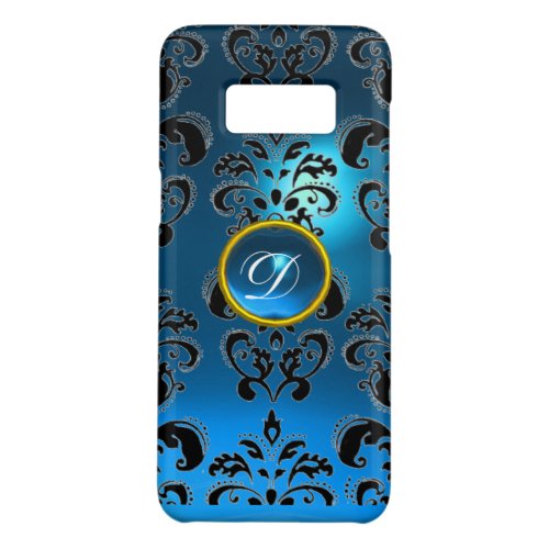 TEAL AQUA BLUE BLACK DAMASK GEMSTONE MONOGRAM Case_Mate SAMSUNG GALAXY S8 CASE