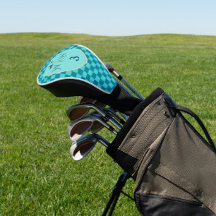 Teal & Aqua Blue Checkered Monogram Golf Head Cover