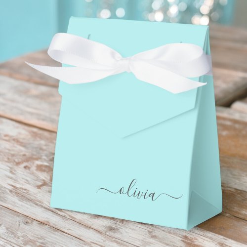 Teal Aqua Blue Girly Script Monogram Name Modern Favor Boxes