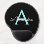 Teal Aqua Blue Girly Script Monogram Name Modern Gel Mouse Pad<br><div class="desc">Teal Aqua Blue and Black Monogram Add Your Own Name Mousepad (Mouse Pad). This makes the perfect sweet 16 birthday,  wedding,  bridal shower,  anniversary,  baby shower or bachelorette party gift for someone that loves glam luxury and chic styles.</div>