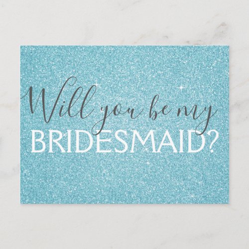 Teal Aqua Blue Glitter and Sparkle Bridesmaid Invitation Postcard
