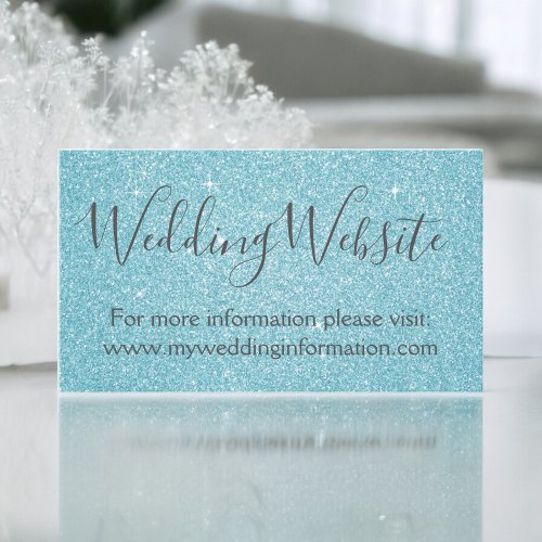 Teal Aqua Blue Glitter and Sparkle Elegant Wedding Enclosure Card