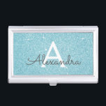 Teal Aqua Blue Glitter and Sparkle Monogram Business Card Case<br><div class="desc">Teal Aqua Blue Faux Glitter and Sparkle Elegant Monogram Business Card Holder for beauty professional such as a Skin Care, Microblading, Eyelash Extensions, Hair or Makeup Beauty Salon Manager or Employee. This Business Card Holder can be customized to include your initial and first name and makes a great birthday or...</div>
