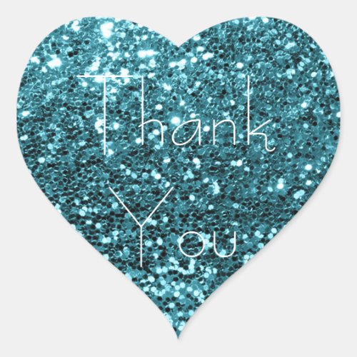 Teal Aqua Blue Glitter Glam Thank You Spark Heart Sticker