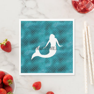 Teal Aqua Blue Glitter Sparkle Mermaid Napkins