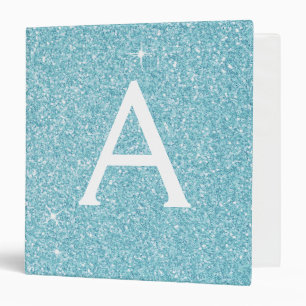 Teal Aqua Blue Glitter & Sparkle Monogram 3 Ring Binder