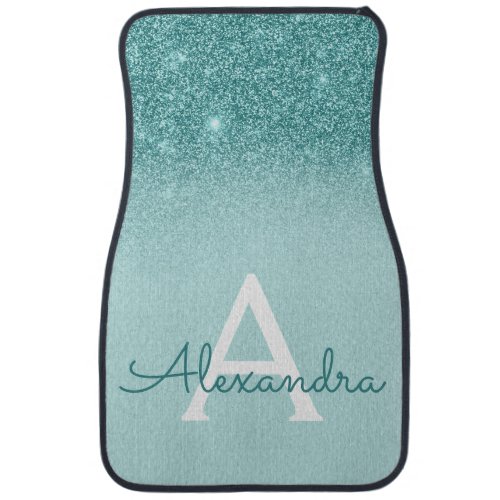 Teal Aqua Blue Glitter Sparkle Monogram Car Floor  Car Floor Mat