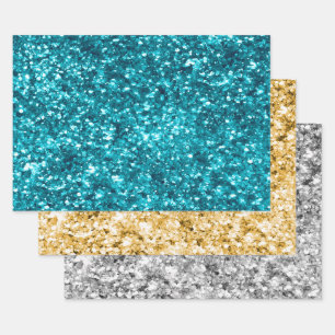 Teal Aqua Blue Glitter Sparkle Wrapping Paper Sheets