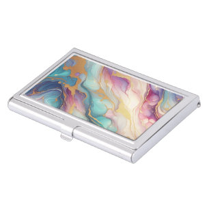 Teal Aqua Blue Purple Pink Gold Marble Art Pattern Business Card Case