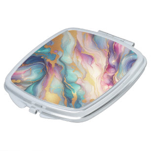 Teal Aqua Blue Purple Pink Gold Marble Art Pattern Compact Mirror