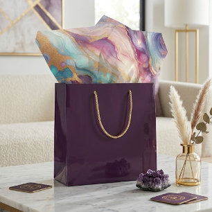 Teal Aqua Blue Purple Pink Gold Marble Art Pattern Tissue Paper