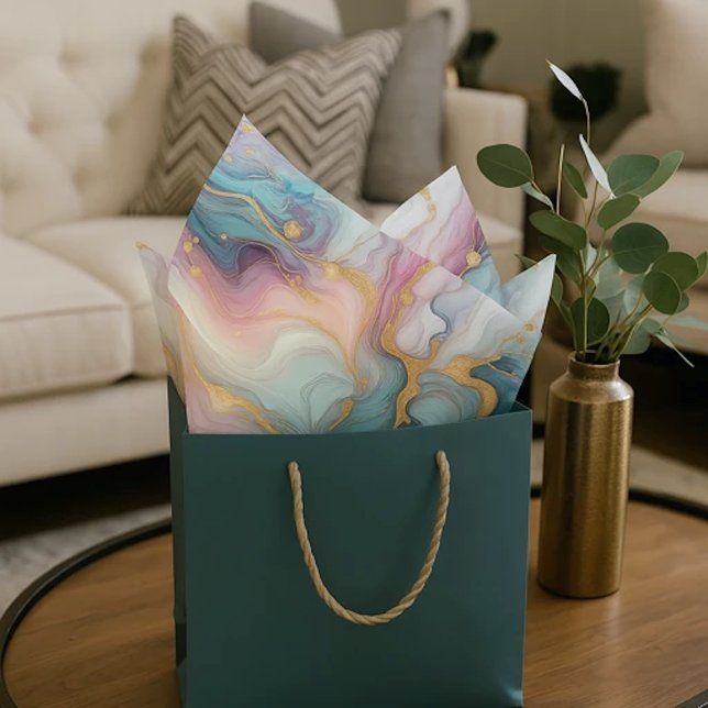 Teal Aqua Blue Purple Pink Gold Marble Art Pattern Tissue Paper (Creator Uploaded)