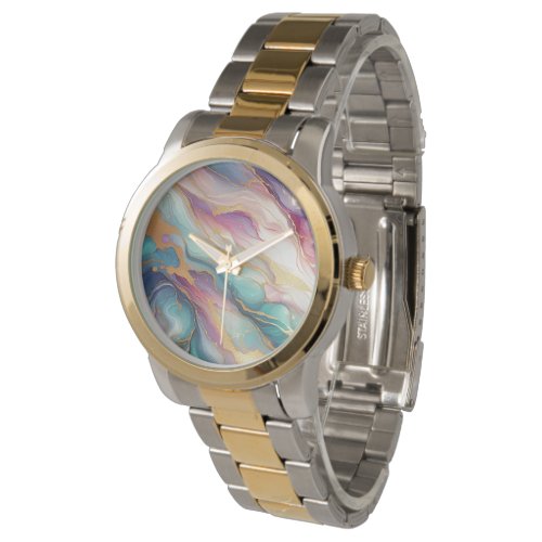 Teal Aqua Blue Purple Pink Gold Marble Art Pattern Watch