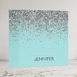 Teal Aqua Blue Silver Glitter Girly Monogram Name<br><div class="desc">Teal Aqua Blue and Silver Sparkle Glitter Monogram Name Binder. This makes the perfect sweet 16 birthday,  wedding,  bridal shower,  anniversary,  baby shower or bachelorette party gift for someone that loves glam luxury and chic styles.</div>