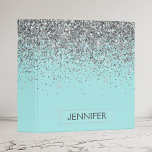 Teal Aqua Blue Silver Glitter Girly Monogram Name 3 Ring Binder<br><div class="desc">Teal Aqua Blue and Silver Sparkle Glitter Monogram Name Binder. This makes the perfect sweet 16 birthday,  wedding,  bridal shower,  anniversary,  baby shower or bachelorette party gift for someone that loves glam luxury and chic styles.</div>
