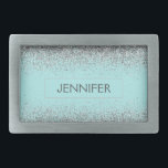 Teal Aqua Blue Silver Glitter Girly Monogram Name Belt Buckle<br><div class="desc">Aqua Blue Teal and Silver Sparkle Glitter Monogram Name Belt Buckle. This makes the perfect graduation,  sweet 16 16th,  18th,  21st,  30th,  40th,  50th,  60th,  70th,  80th,  90th,  100th birthday,  wedding,  bridal shower,  anniversary,  baby shower or bachelorette party gift for someone that loves glam luxury and chic styles.</div>