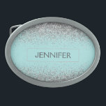 Teal Aqua Blue Silver Glitter Girly Monogram Name Belt Buckle<br><div class="desc">Aqua Blue Teal and Silver Sparkle Glitter Monogram Name Belt Buckle. This makes the perfect graduation,  sweet 16 16th,  18th,  21st,  30th,  40th,  50th,  60th,  70th,  80th,  90th,  100th birthday,  wedding,  bridal shower,  anniversary,  baby shower or bachelorette party gift for someone that loves glam luxury and chic styles.</div>