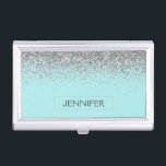 Teal Aqua Blue Silver Glitter Girly Monogram Name Business Card Case<br><div class="desc">Teal Aqua Blue and Silver Sparkle Glitter Monogram Name Business Card Holder. This makes the perfect sweet 16 birthday,  wedding,  bridal shower,  anniversary,  baby shower or bachelorette party gift for someone that loves glam luxury and chic styles.</div>