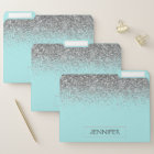 Teal Aqua Blue Silver Glitter Girly Monogram Name