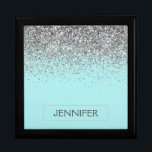 Teal Aqua Blue Silver Glitter Girly Monogram Name Gift Box<br><div class="desc">Aqua Blue Teal and Silver Sparkle Glitter Monogram Name Jewelry Keepsake Box. This makes the perfect graduation,  birthday,  wedding,  bridal shower,  anniversary,  baby shower or bachelorette party gift for someone that loves glam luxury and chic styles.</div>