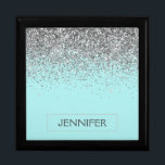 Teal Aqua Blue Silver Glitter Girly Monogram Name Gift Box<br><div class="desc">Aqua Blue Teal and Silver Sparkle Glitter Monogram Name Jewelry Keepsake Box. This makes the perfect graduation,  birthday,  wedding,  bridal shower,  anniversary,  baby shower or bachelorette party gift for someone that loves glam luxury and chic styles.</div>