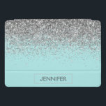 Teal Aqua Blue Silver Glitter Girly Monogram Name iPad Pro Cover<br><div class="desc">Teal Aqua Blue and Silver Sparkle Glitter Monogram Name Laptop Case. This makes the perfect sweet 16 birthday,  wedding,  bridal shower,  anniversary,  baby shower or bachelorette party gift for someone that loves glam luxury and chic styles.</div>