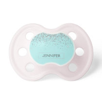 Teal Aqua Blue Silver Glitter Girly Monogram Name Pacifier