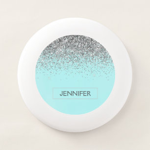 Teal Aqua Blue Silver Glitter Girly Monogram Name Wham-O Frisbee