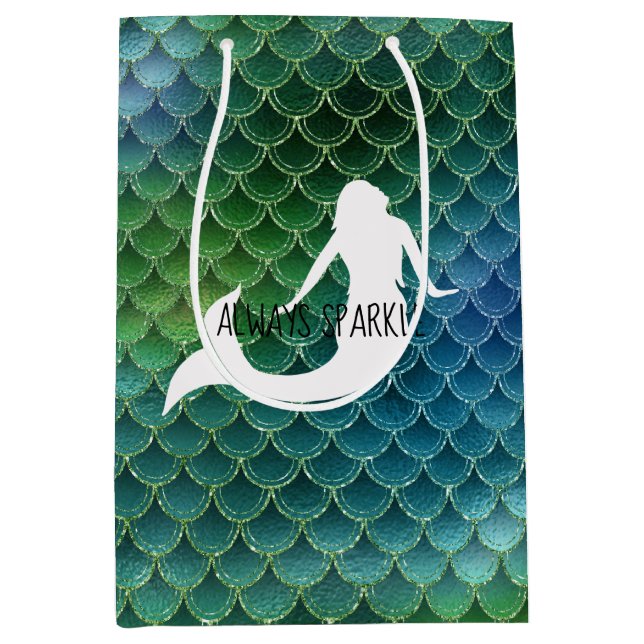 Teal Aqua Blue Sparkle Mermaid Medium Gift Bag (Front)