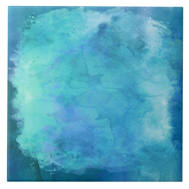 Teal Aqua Blue Teal Watercolor Texture Pattern Ceramic Tile (Front)