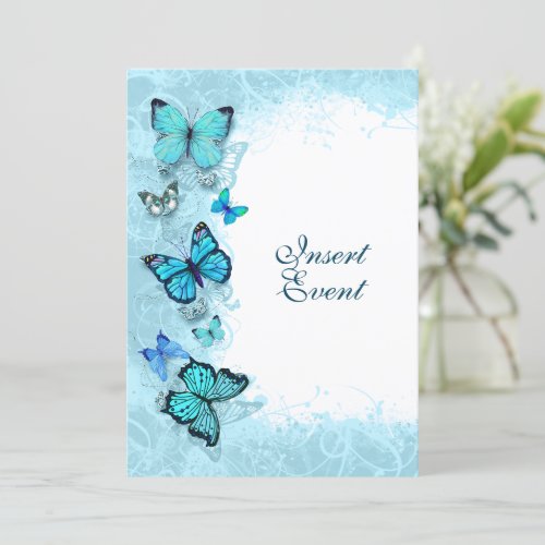 Teal aqua blue watercolor butterfly party invitation