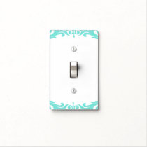 Teal Aqua Blue & White Glam Pattern Modern Chic Light Switch Cover