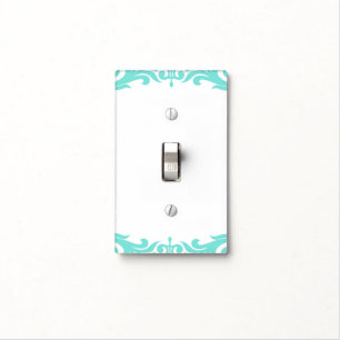 Teal Aqua Blue & White Glam Pattern Modern Chic Light Switch Cover
