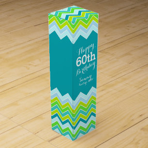 Teal aqua chevron zigzag 60th birthday wine box