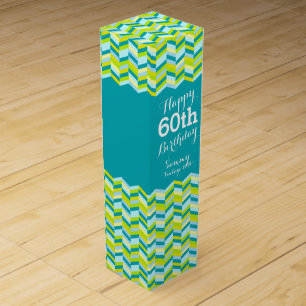 Teal aqua chevron zigzag 60th birthday wine box