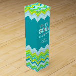 Teal aqua chevron zigzag 80th birthday wine box<br><div class="desc">Bright modern chevron style aqua green teal blue wine box. Personalize with your recipients name and birthday year. Currently reads happy 80th birthday Taylor Vintage year. Designed by Sarah Trett.</div>