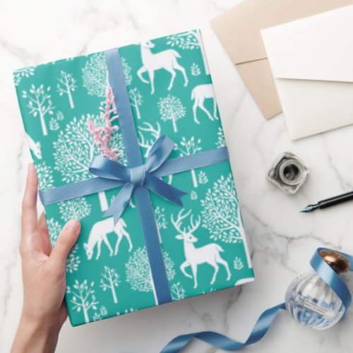 Teal Aqua Christmas Reindeer Wrapping Paper