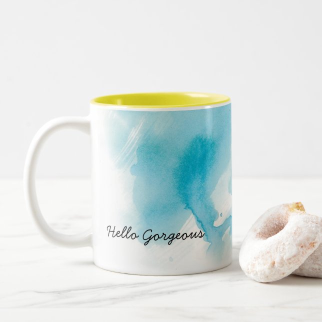 Teal Aqua Customizable Watercolor Mug (With Donut)