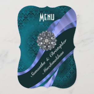 Teal aqua damask elegant formal wedding menu