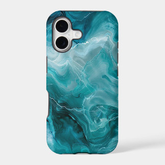 Teal Aqua Fluid Ink Marble Swirls iPhone 17 Case