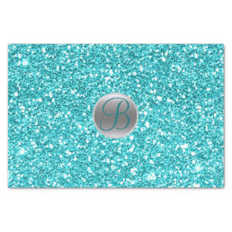Teal Aqua Glitter Sparkle Glam Monogram Initial Tissue Paper