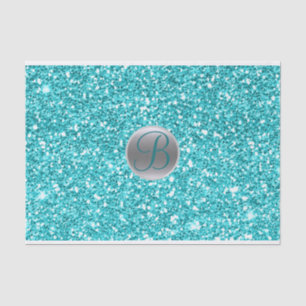 Teal Aqua Glitter Sparkle Glam Monogram Initial Tissue Paper