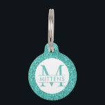Teal Aqua Glitter Sparkle Pretty Girly Pet ID Tag<br><div class="desc">Aqua teal turquoise glitter printed background with gold custom cat or dog name. Type in your personalized text for a girly,  sparkly pet ID collar charm. See our collection of coordinating bowls and get a set!</div>