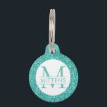 Teal Aqua Glitter Sparkle Pretty Girly Pet ID Tag<br><div class="desc">Aqua teal turquoise glitter printed background with gold custom cat or dog name. Type in your personalized text for a girly,  sparkly pet ID collar charm. See our collection of coordinating bowls and get a set!</div>