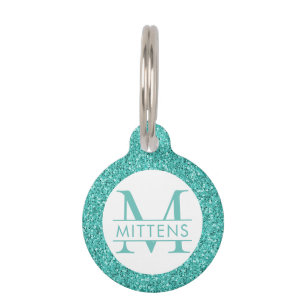 Teal Aqua Glitter Sparkle Pretty Girly Pet ID Tag